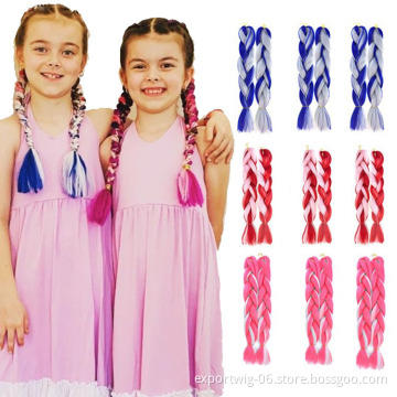Jumbo Braiding Hair Extensions Colorful Braids Hair Synthetic Fiber Yaki Texture Two Three Four Color For Kids And Women 24inch